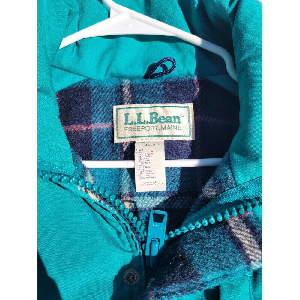 Vintage LL Bean Full Length Flannel Lined Insulated Womens Teal Jacket USA Large - Picture 5 of 14